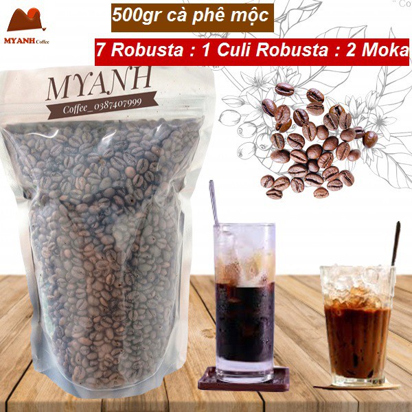 1kg cà phê phối 70% Robusta - 20% Culi - 10% Moka - Rang nhạt ( Light Roast) - MYANH Coffee