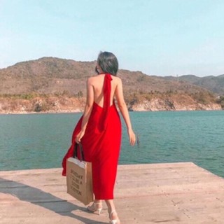 Đầm maxi cổ yếm hở lưng siêu xinh ( có 4 màu)