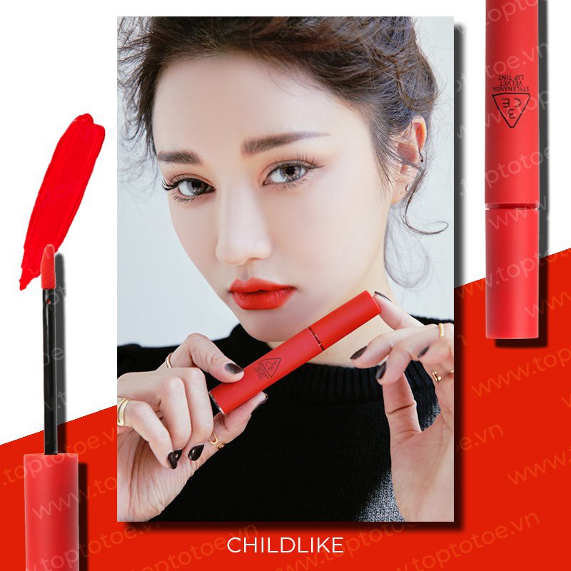 (auth 100% )Son 3CE Kem Velvet Lip Tint Màu Absorbed( đỏ hồng), private (đỏ lạnh) cực yêu cho các nàng trong mùa lạnh