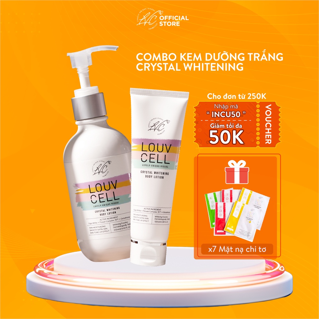 Combo kem dưỡng trắng và cấp ẩm chuyên sâu Louv Cell Crystal Whitening Body Lotion