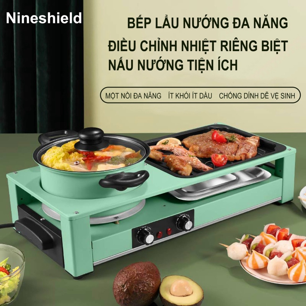 [SỈ] BẾP LẨU NƯỚNG, NỒI LẨU NƯỚNG 2IN1 CHỮ NHẬT NINESHIELD VỪA LẨU VỪA NƯỚNG [BẢO HÀNH 12 THÁNG]