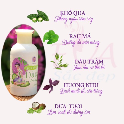 Sữa tắm Ả Đào mướp đắng cho trẻ em bé sơ sinh thảo mộc dược liệu Handmade ngăn ngừa mẩn ngứa dị ứng ngoài da và rôm sảy