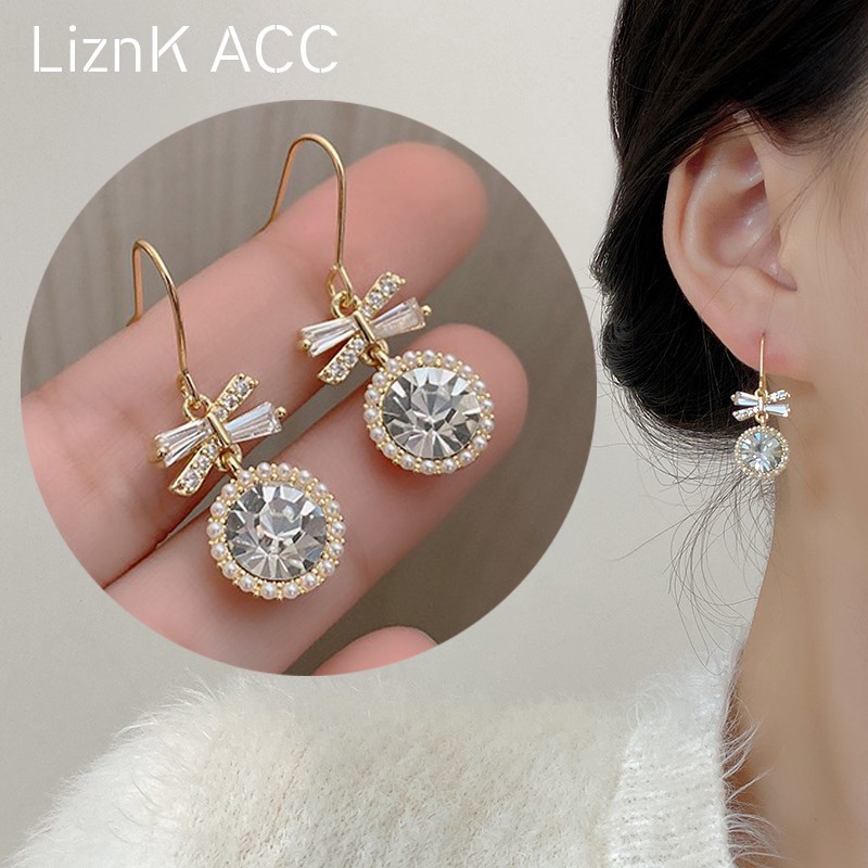 Bông Tai Hình Nơ Đính Ngọc Trai Sang Trọng Phong Cách Hàn Quốc Cổ Điển Thời Trang Cho Nữ