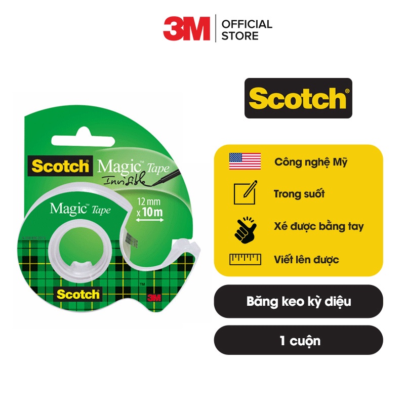 Băng keo kì diệu Scotch 3M 105 19.05mm x 7.62m - Trong suốt, dính siêu tốt, viết lên được, kéo nhẹ nhàng, cắt dễ dàng