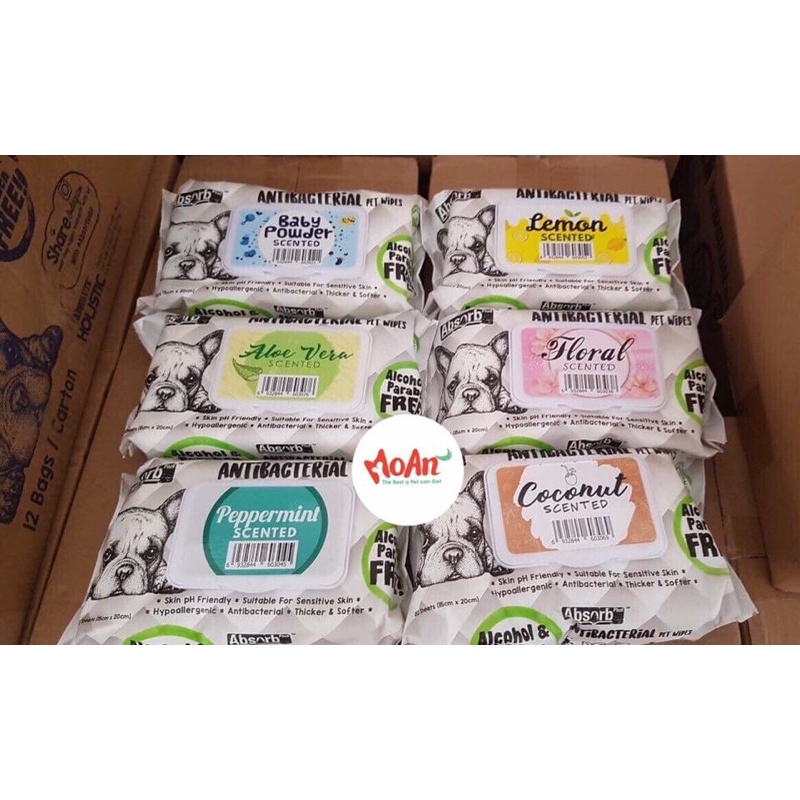 Khăn giấy ướt chó mèo Kit cat wipes / Absorb Plus, lau vệ sinh tai mặt chân, toàn thân kháng khuẩn nâ'm chó mèo 80 miếng