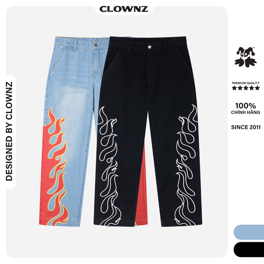 [FULLTAG CHÍNH HÃNG] Quần jeans unisex form rộng ClownZ Racing Flames thumbnail