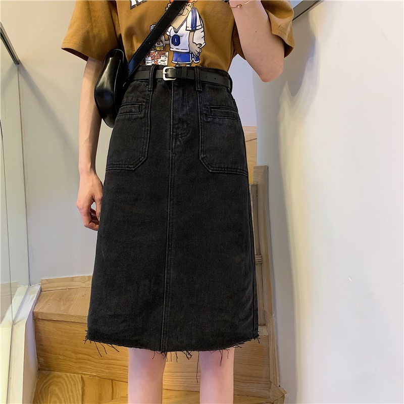 Chân váy jean SUXI dáng chữ A lưng cao màu sắc đơn giản thời trang xuân hè dành cho nữ