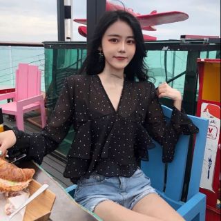 Áo voan chấm bị 2 lớp bèo