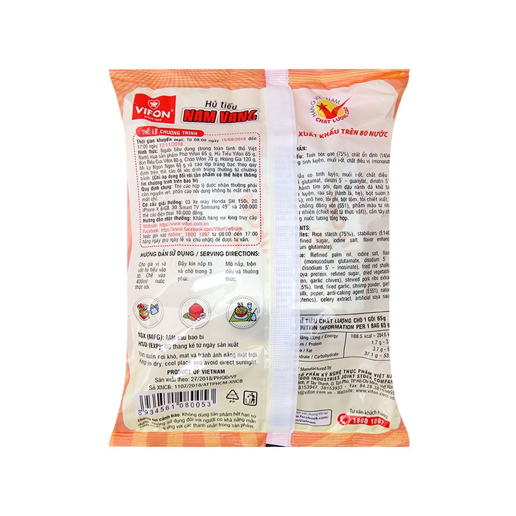 Thùng 30 gói hủ tiếu Nam Vang Vifon 65g