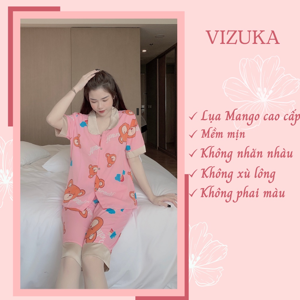 Đồ bộ nữ pijama quần lửng cổ sen họa tiết xinh xắn mặc nhà VIZUKA