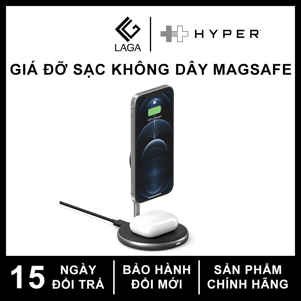 Bộ Giá Đỡ Sạc Không Dây HYPER HyperJuice Magnetic 2 Trong 1 Wireless Charging Stand iPhone 12 Series và AirPods - HJ461