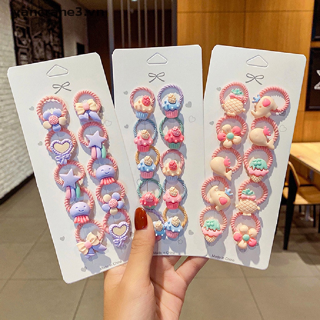 Bộ 10 Dây Cột Tóc Đuôi Ngựa Co Giãn Đính Hoa Nhỏ Dễ Thương Cho Bé Gái yancrane3.vn