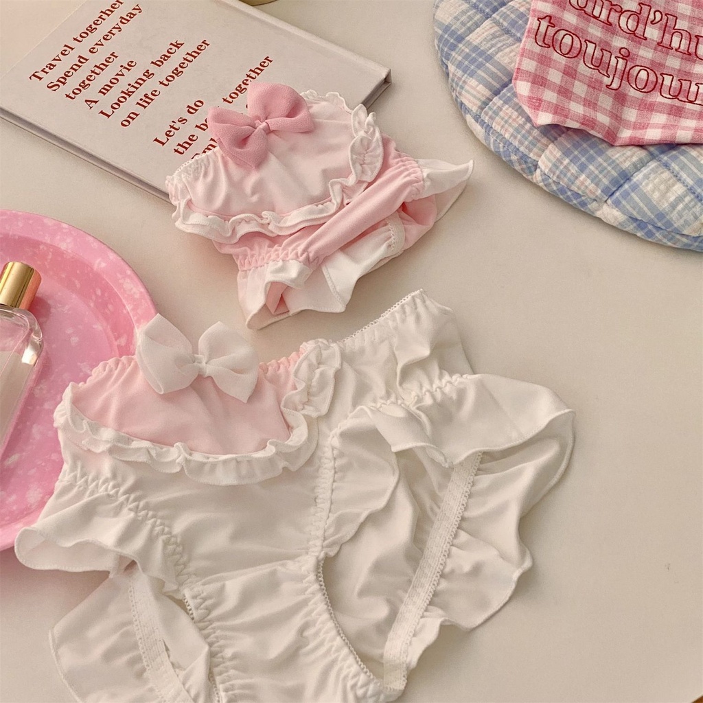 Jiashucheng Quần Lót Vải Lụa Mềm Phối Ren Đính Nơ Kiểu Lolita Dễ Thương Cho Bạn Gái
