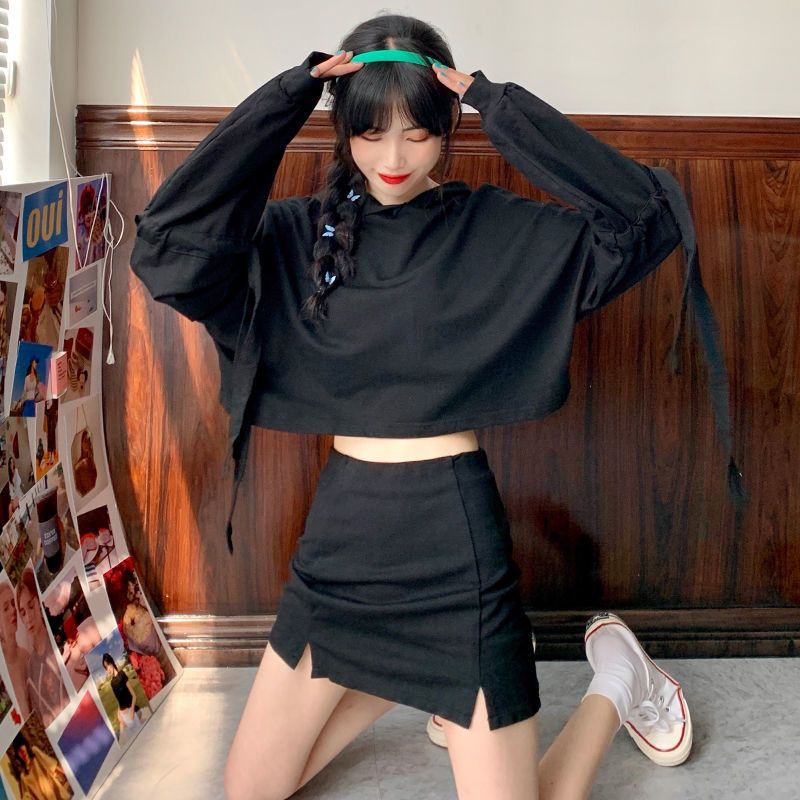 [Order] Áo hoodie thun croptop dài tay thắt nơ ulzzang