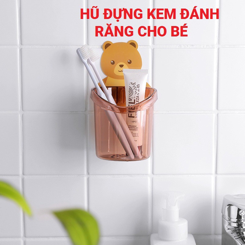 Kệ Để Hủ Ly Nhựa Đựng Bàn Chải Kem Đánh Răng Cho Bé Gắn Tường Giá Treo Cốc Khay Dán Tường Hình Thú Gấu Cute T81