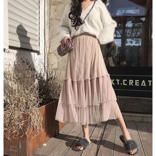 [ORDER] Chân váy voan dài xếp ly nhún bèo V012