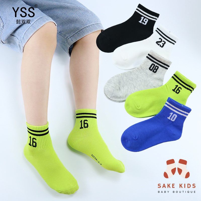 Tất vớ cao cổ cho bé trai bé gái, Set 5 tất chất cotton mềm cổ bo chun in logo nhiều màu cực chất đủ size cho bé 5TLG