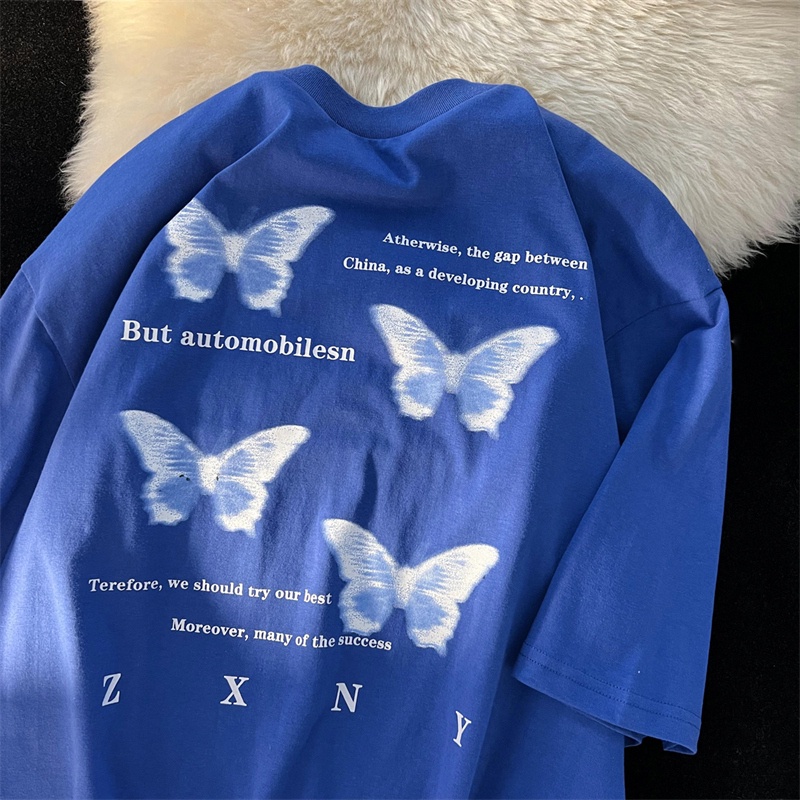 Áo thun ZHELIHANGFEI tay ngắn cổ tròn dáng rộng in hình bướm dễ phối đồ