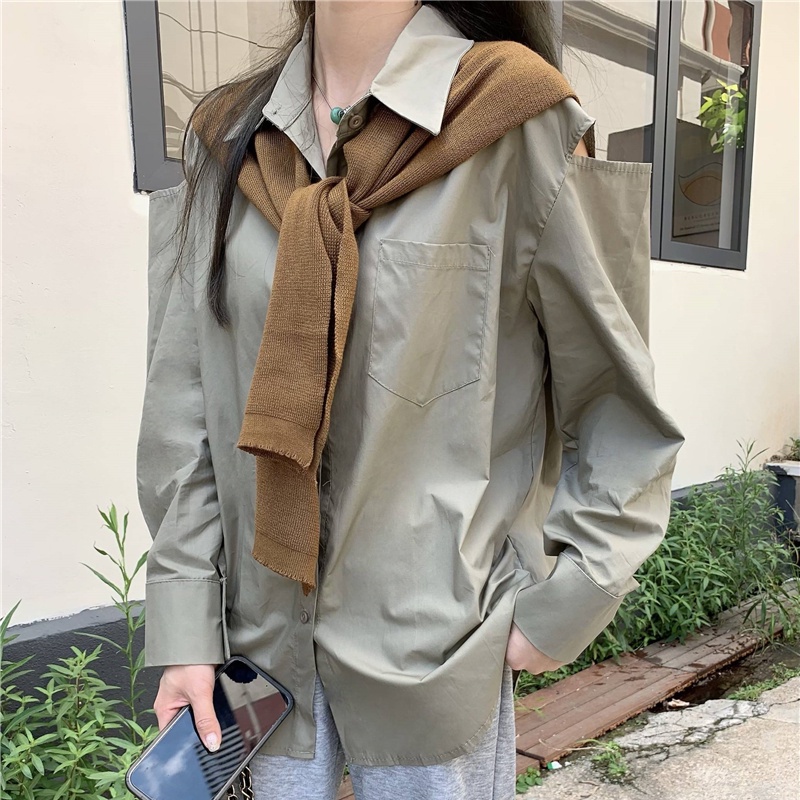 IELGY  Áo Sơ Mi Tay Dài Hở Vai Thời Trang Dành Cho Nữ