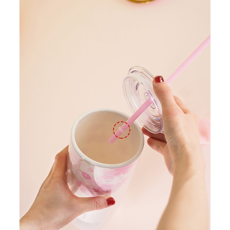 Ly nhựa 2 lớp Lock&Lock Cherry Blossom - kèm ống hút HAP509 750ml | BigBuy360 - bigbuy360.vn