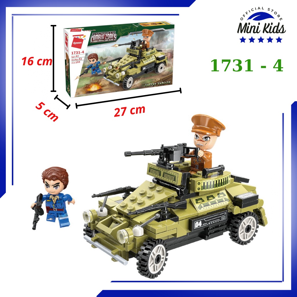 Đồ chơi lego xếp hình thông minh hãng QMAN 1731 - ghép hình máy bay, xe bọc thép, xe tên lửa, ô tô chiến đấu - MiniKids.