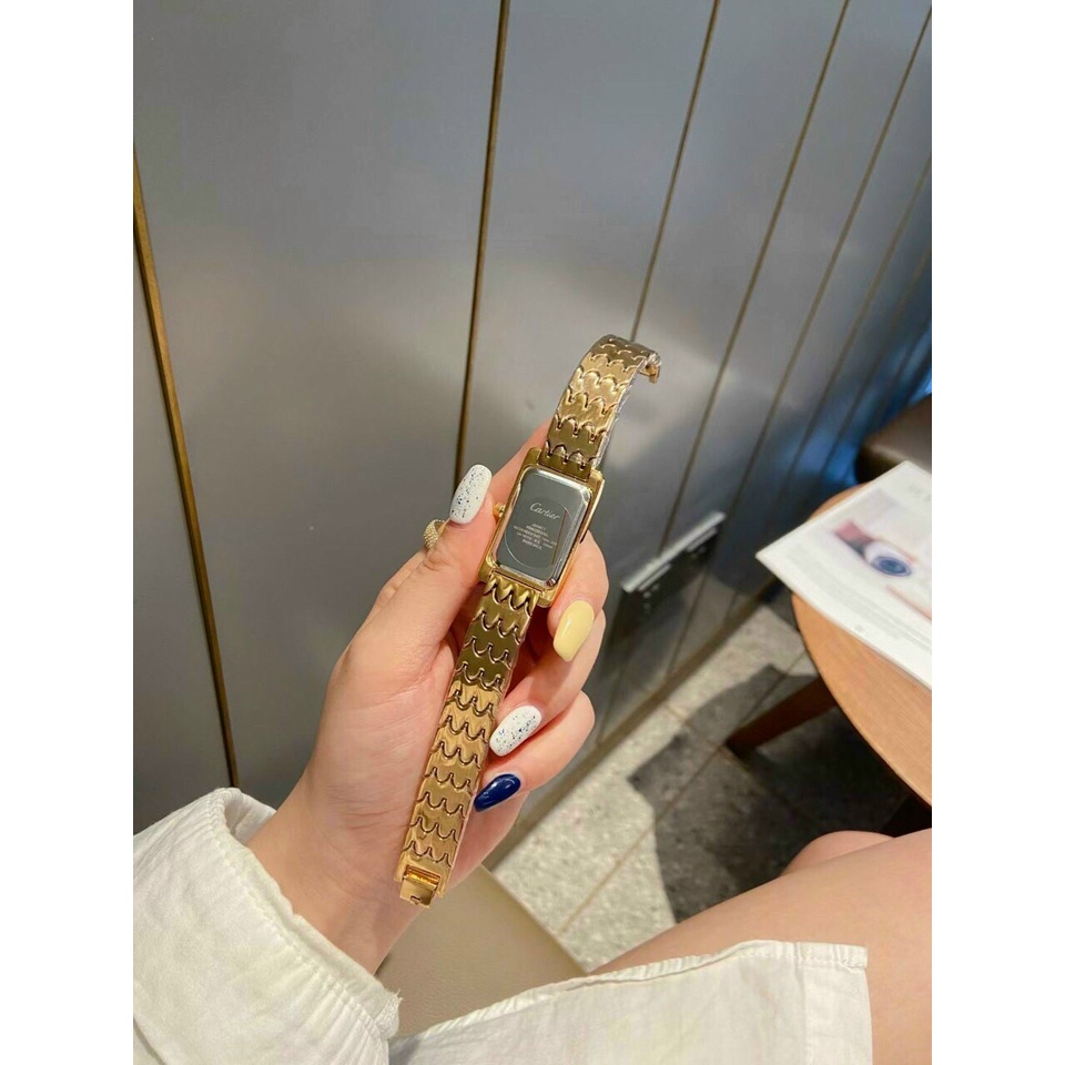 Đồng hồ nữ catier ca14 dây thép , viền nạm đá , size 20x30mm