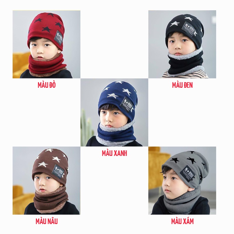 Mũ len trùm đầu cho bé trai giữ ấm mùa đông kèm khăn dễ thương hàng hiệu cao cấp giá rẻ từ 3-10 tuổi ML8A