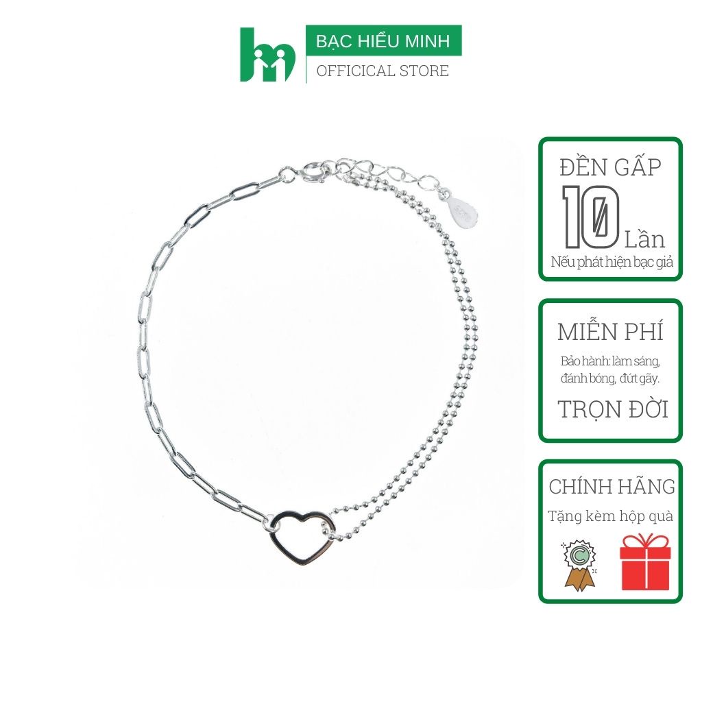Vòng Tay Nữ Bạc 925 Cao Cấp Trái Tim Bình Yên BẠC HIỂU MINH LTU555