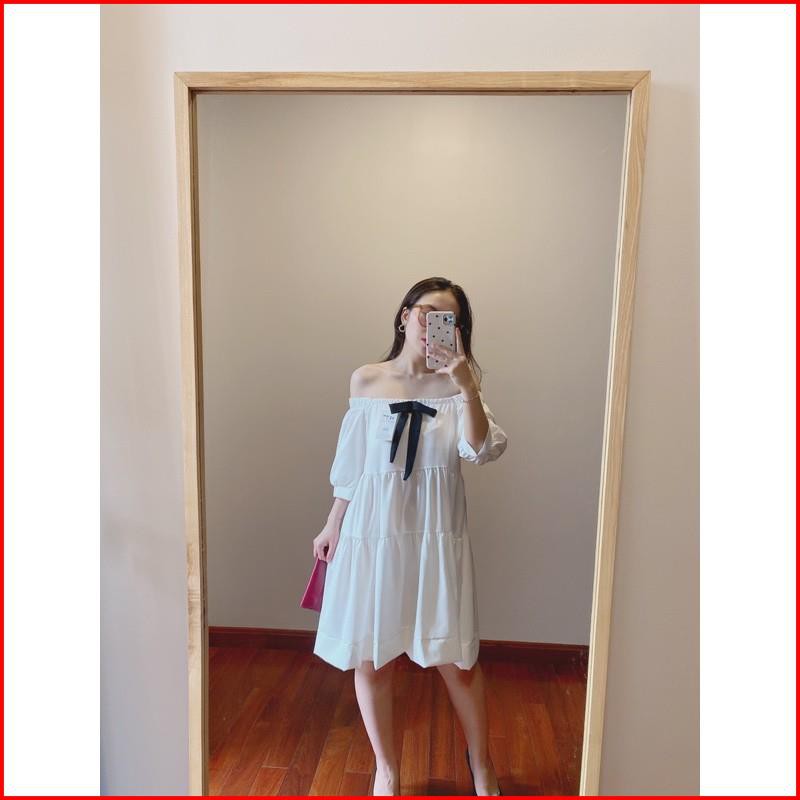 Váy Babydoll Cổ Vuông Nơ Gài _FREESHIP_ Đầm Trắng Nữ Cộc Tay Nơ Đen SIÊU RẺ | BigBuy360 - bigbuy360.vn