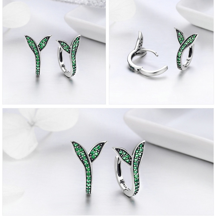 Đôi Bông Tai Bamoer Hình Tròn Họa Tiết Lá Cây Độc Đáo Thời Trang