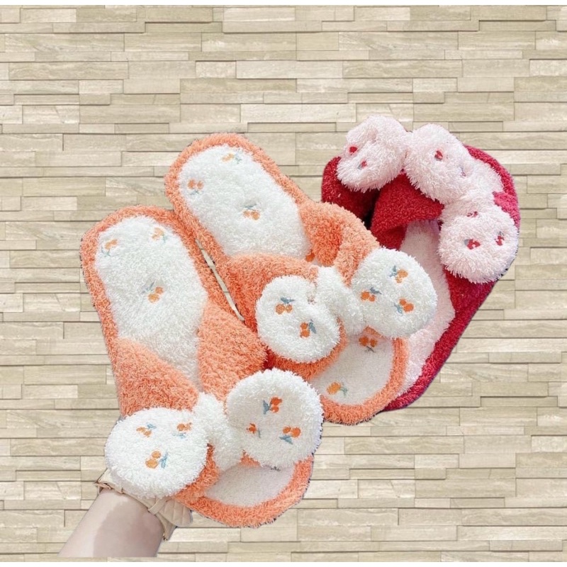 Dép lông nơ gút cherry xinh xắn cao cấp