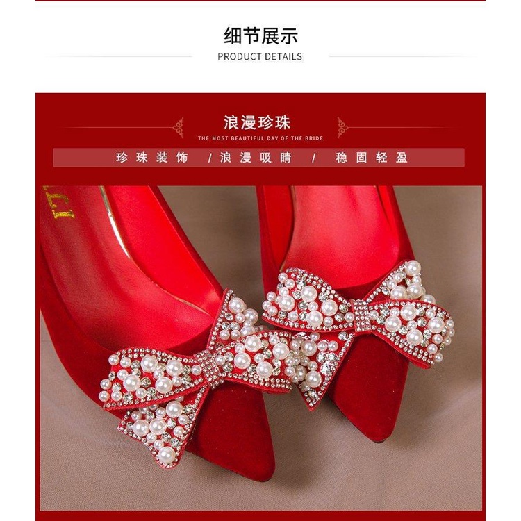 Giày Cao Gót Cô Dâu Màu Đỏ Pha Lê Phong Cách Thời Trang Mới 2022