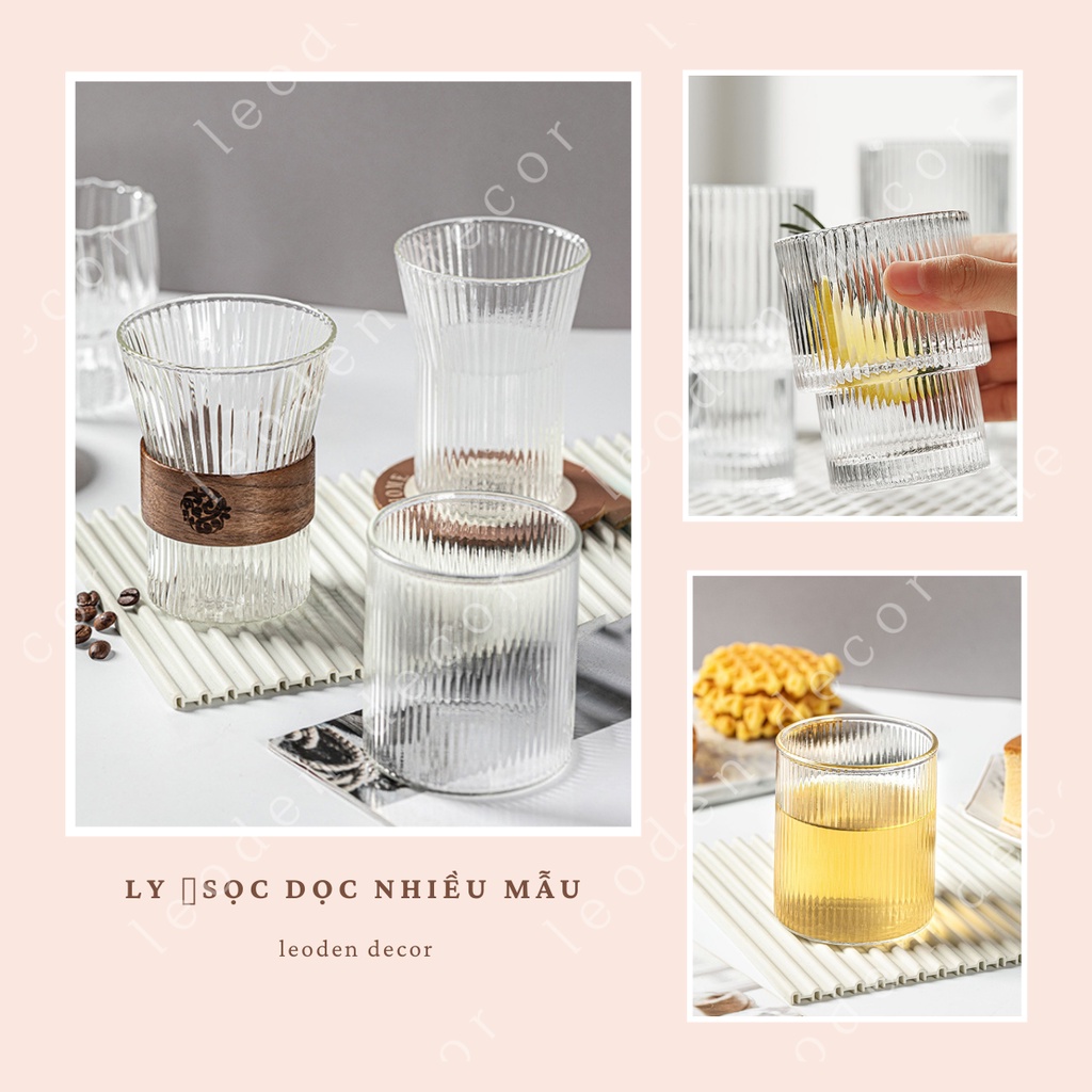 Ly thủy tinh chịu nhiệt vân sọc uống cafe hai tầng phong cách Hàn Quốc, cốc cafe chịu nhiệt