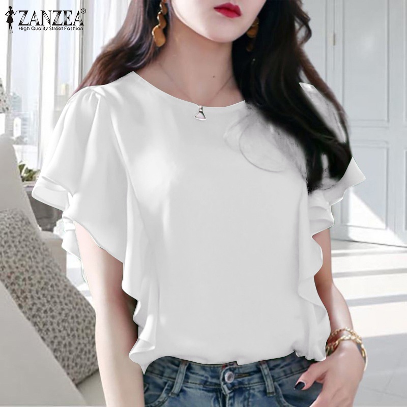 Zanzea Áo Nữ Tay Ngắn Cổ Thuyền Viền Bèo Thời Trang