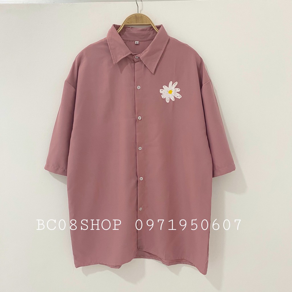 Áo Sơ Mi Tay Lỡ HOA CÚC Unisex dáng rộng 2 màu ĐEN HỒNG có size - BC076 | BigBuy360 - bigbuy360.vn