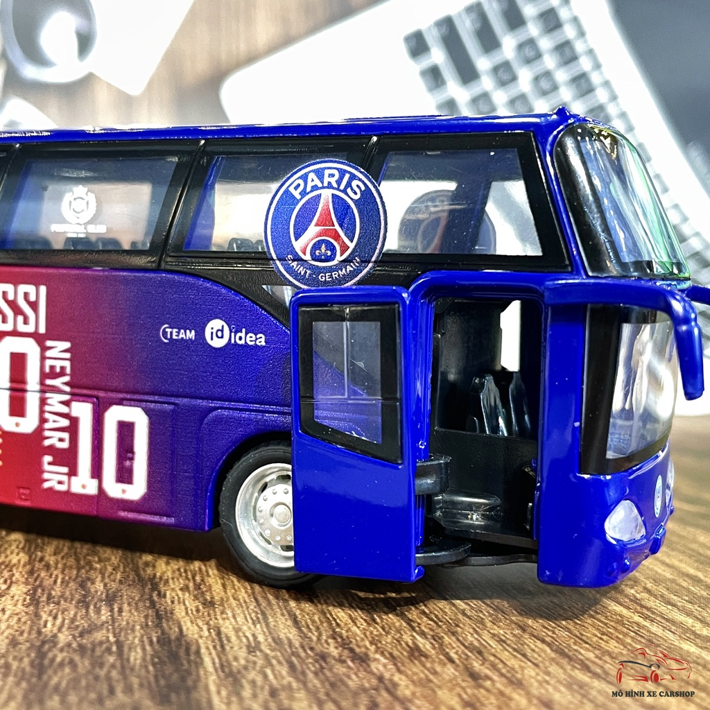 Mô hình xe Bus CLB Paris-Saint Germain bằng sắt tỉ lệ 1:32 màu xanh