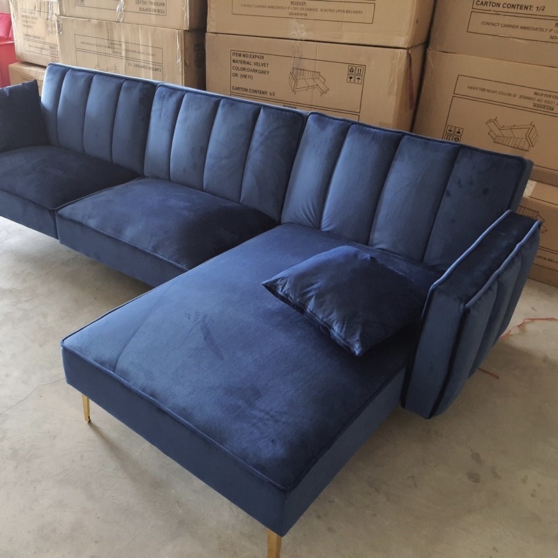 ghế sofa góc L giường nằm giá rẻ hàng nhập khẩu cao cấp vải nhung mịn khung gỗ chân thép chắc chắn Trường Mai Sài Gòn