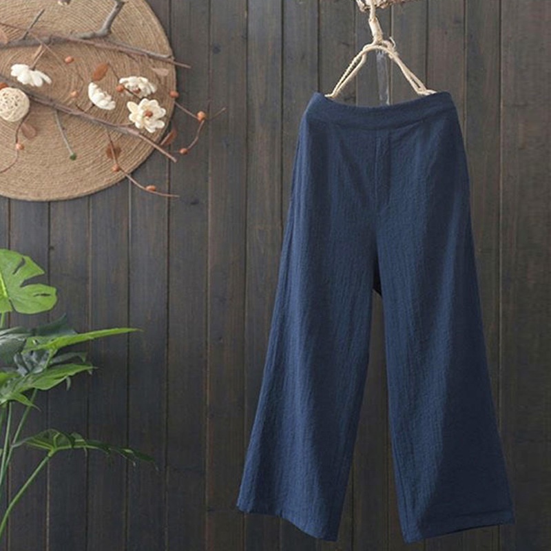 Quần Dài Lưng Cao Ống Rộng Vải Lanh Cotton Mỏng Thời Trang Cao Cấp Cho Nữ
