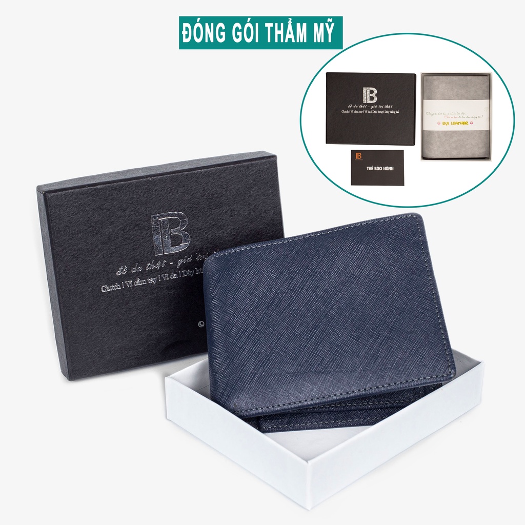 Ví nam da saffiano V141 cao cấp Bụi Leather da thật full hộp làm quà tặng bảo hành 12 tháng