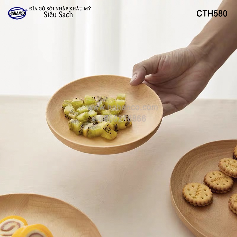 Đĩa gỗ Sồi Mỹ (OAK) siêu sạch (đủ Size) đựng đồ ăn/trang trí/chụp hình - CTH580