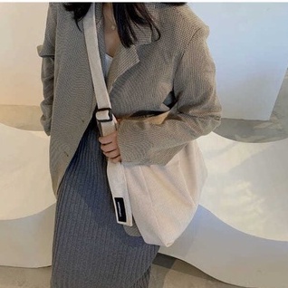 Túi tote đeo chéo đeo vai vải nhung trơn 2 màu đen kem để laptop đi học đi chơi