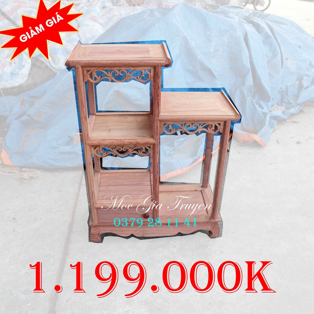 Kệ gỗ trang trí bày đồ nhị cấp bậc gỗ hương đá cao 81cm