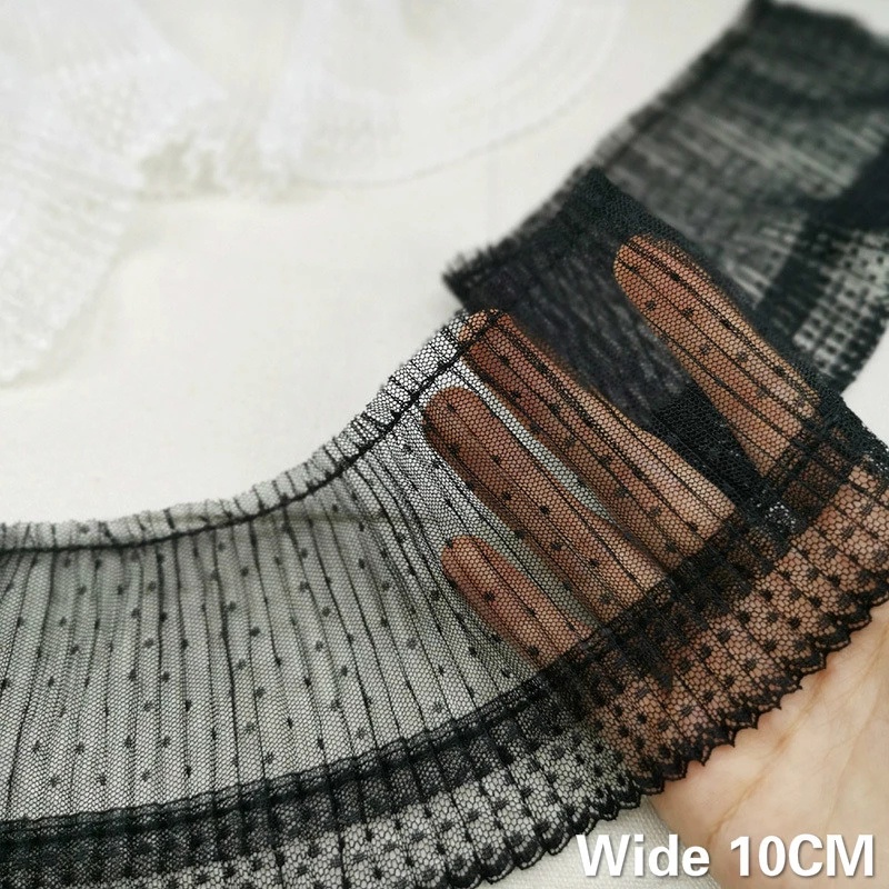Dây Ruy Băng Lưới Co Giãn Họa Tiết Chấm Bi Trắng Đen Sang Trọng Rộng 10CM Dùng May Cổ Áo DIY