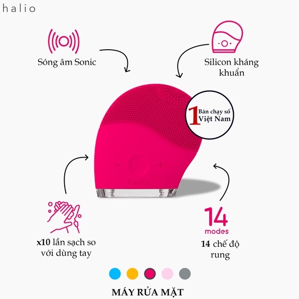 [HB Topup Gift] Máy Rửa Mặt Halio Facial Cleansing & Massaging Device - Hot Pink