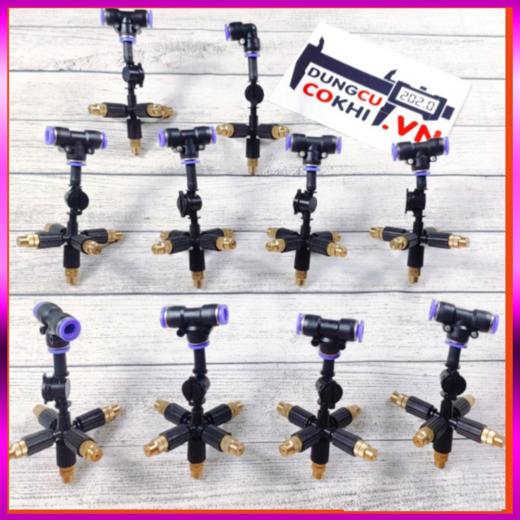 [GIÁ TỐT] 10 Béc phun sương 5 tia đồng, có chống nhỏ giọt kèm kết nối nhanh ống 8mm, dùng tưới cây, tưới lan