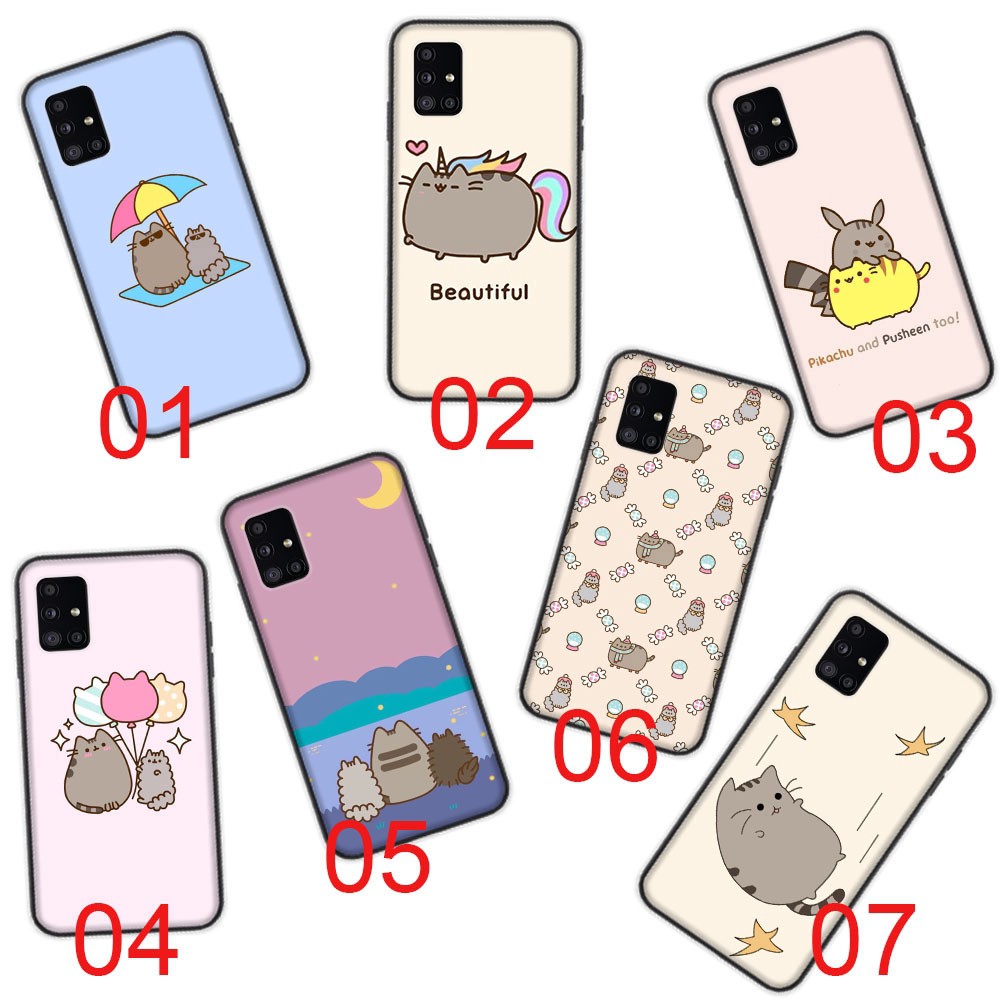 Ốp Điện Thoại Mềm Viền Đen Hình Mèo Pusheen Cho Samsung Galaxy A11 A21 A21S A31 A41 A51 A71