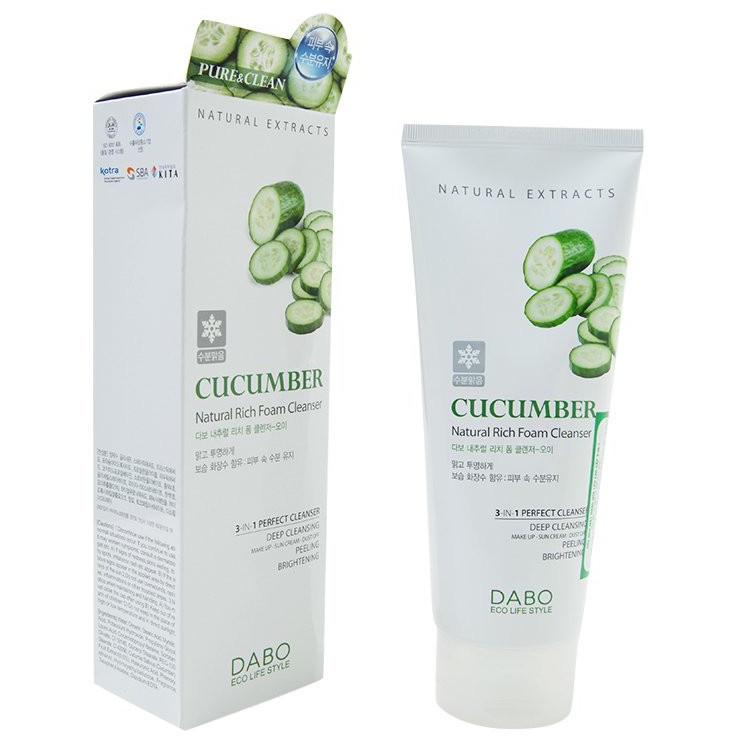 Sữa rửa mặt dưa leo dưỡng ẩm trắng da chính hãng Hàn Quốc Dabo Cucumber Natural Rich Foam Cleanser 180ml