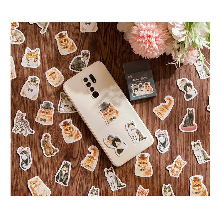 Set 46 Miếng Dán Hình Mèo Hoạt Hình Sáng Tạo Trang Trí Sổ Tay