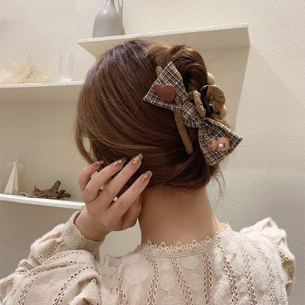 Kẹp Tóc Hình Nơ / Trái Tim / Cá Mập Màu Cà Phê Phối Ruy Băng Kiểu Hàn Quốc Thời Trang Thu Đông Cho Nữ
