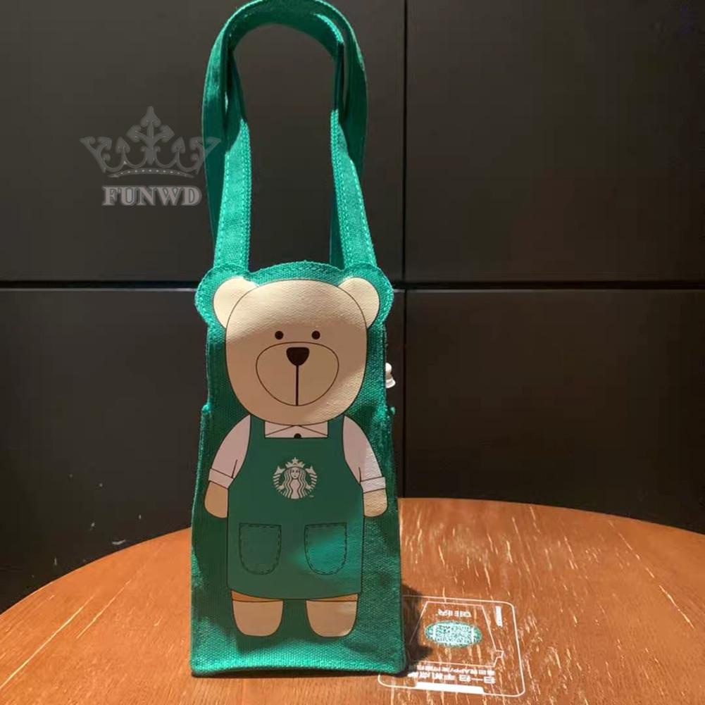 Starbucks Túi Tote Vải Canvas Đựng Bình Nước In Hình Gấu Dễ Thương